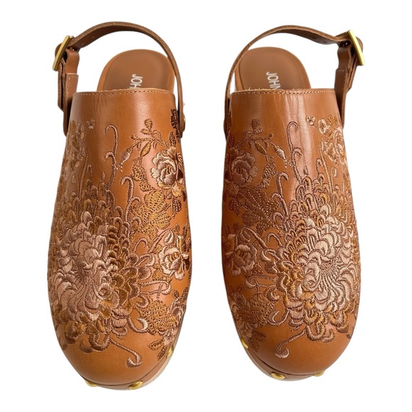 Johnny Was Tan Leather Mono Tonal Embroidered Clog - Picture 2 of 9